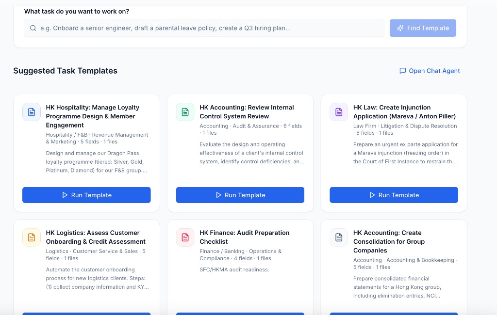 AI Hub New Task — suggested task templates